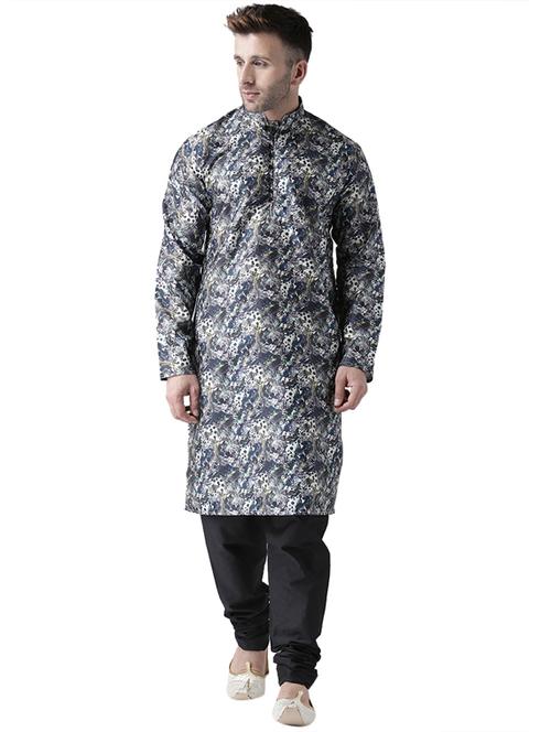 navy blue printed kurta pyjama set - 16350108 - Very Small Image - 1