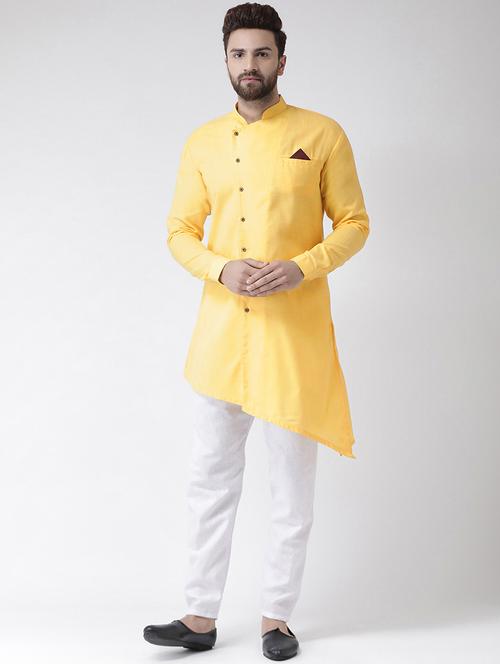 yellow solid asymmetric kurta - 16350486 - Very Small Image - 1