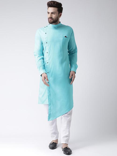 light blue solid asymmetric kurta - 16350490 - Very Small Image - 1