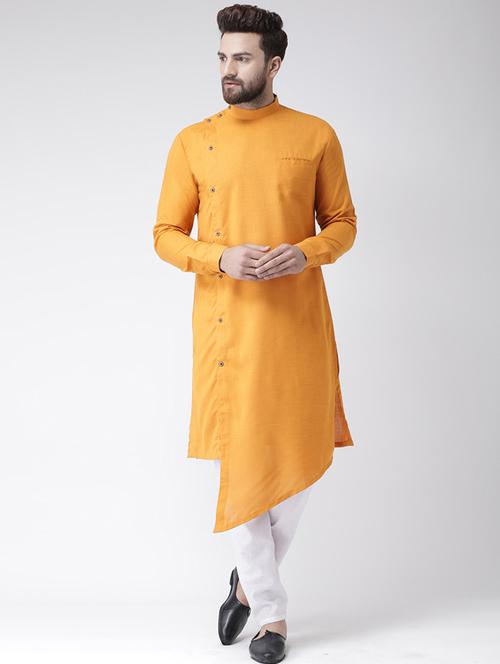 orange solid asymmetric kurta - 16350521 - Very Small Image - 1