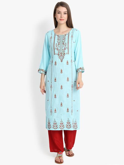 Embroidered straight kurta - 16351336 - Very Small Image - 1