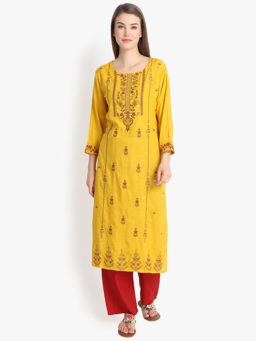 embroidered straight kurta - 16351339 - Very Small Image - 1