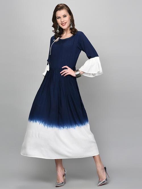 tie & dye flared ethnic dress - 16352031 - Very Small Image - 1
