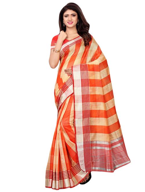 contrast checkered woven saree with blouse - 16353457 - Very Small Image - 1