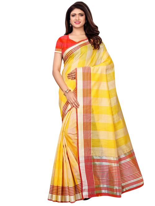 contrast checkered woven saree with blouse - 16353458 - Very Small Image - 1