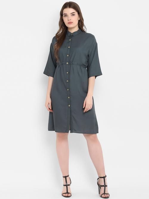 tie back solid shirt dress - 16353688 - Very Small Image - 1