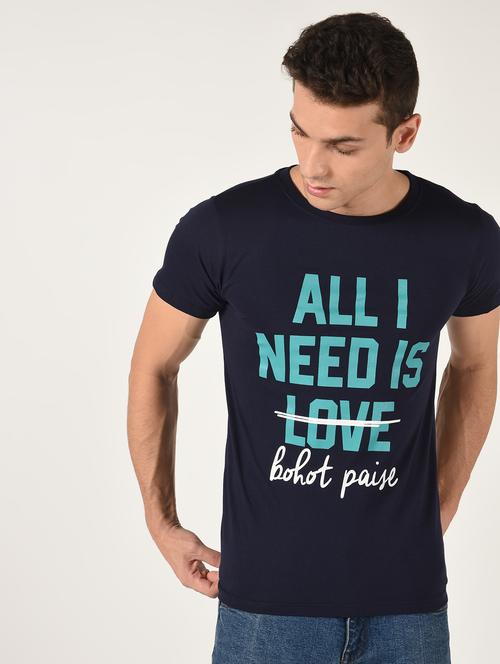 navy blue typographic chest print t-shirt - 16353867 - Very Small Image - 1