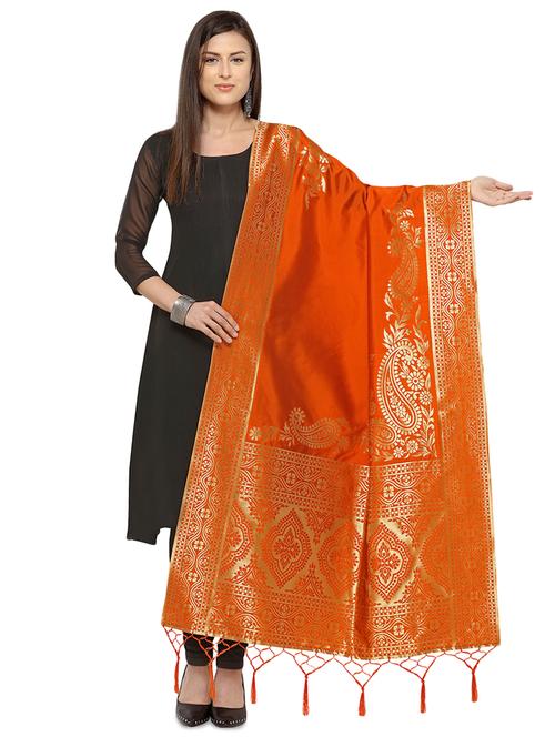orange silk dupatta - 16354873 - Very Small Image - 1