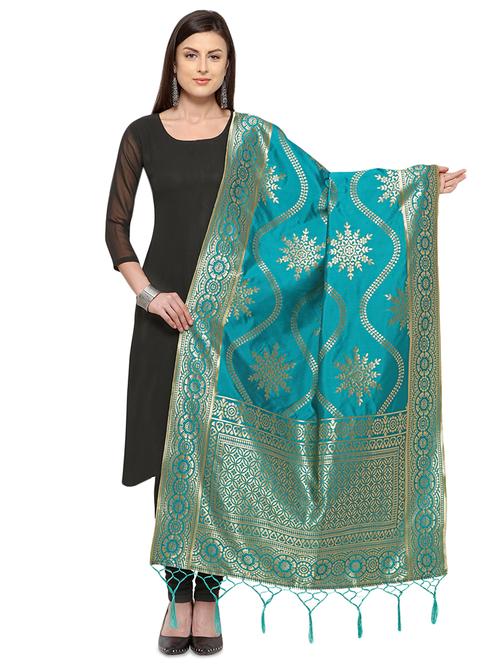 turquoise banarasi dupatta - 16354874 - Very Small Image - 1