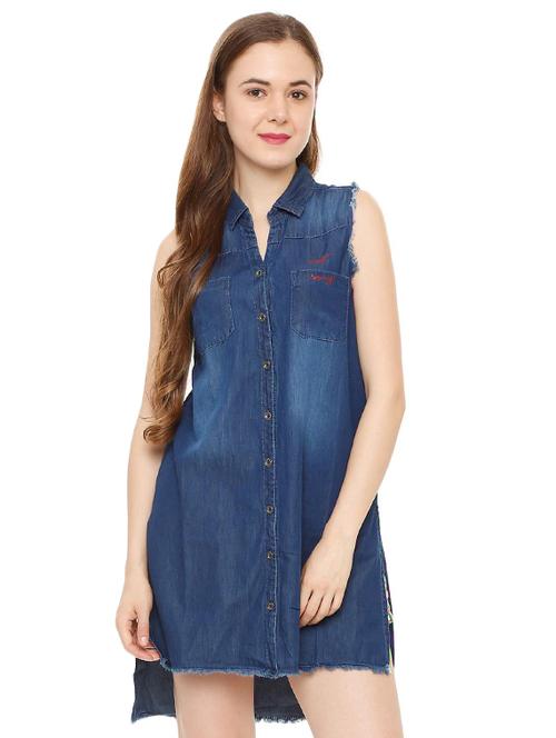 frayed hem denim shirt dress - 16354884 - Very Small Image - 1