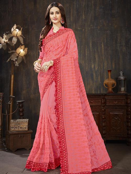 floral embroidered saree with blouse - 16356016 - Very Small Image - 1