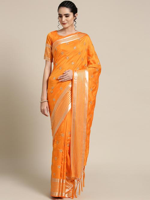 gold embroidered saree with blouse - 16356019 - Very Small Image - 1