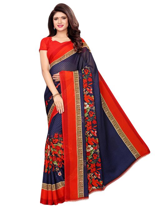 floral printed saree with blouse - 16356501 - Very Small Image - 1
