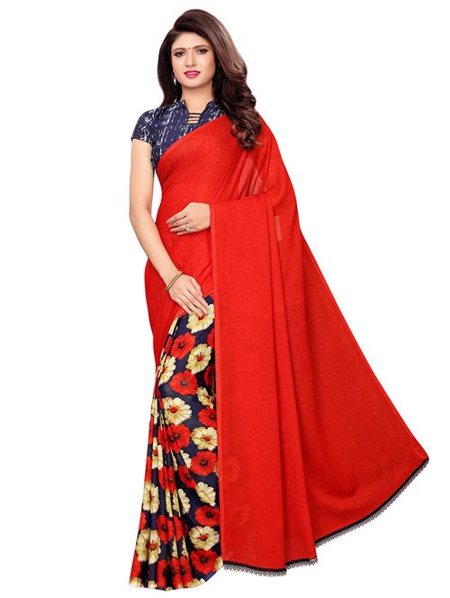 floral printed half & half saree with blouse - 16356502 - Very Small Image - 1