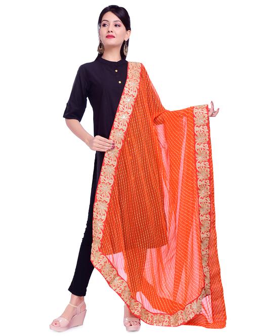 orange printed lace bordered dupatta - 16356689 - Very Small Image - 1