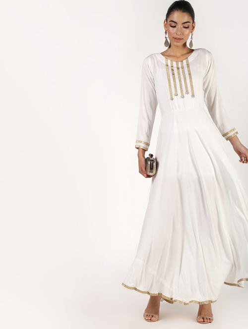 solid lace flared kurta - 16357046 - Very Small Image - 1