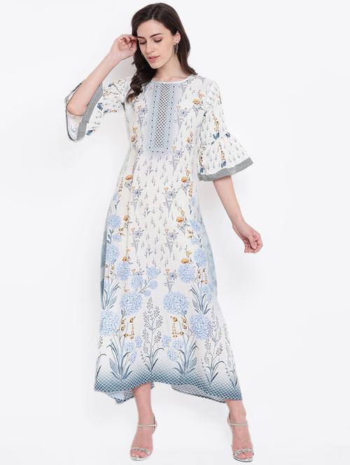 floral bell sleeves a-line kurta - 16357736 - Very Small Image - 1