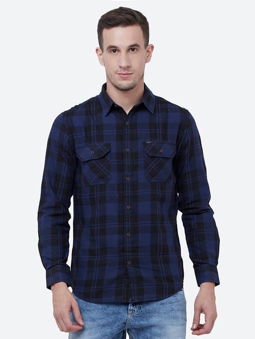 navy blue checkered casual shirt - 16357954 - Very Small Image - 1