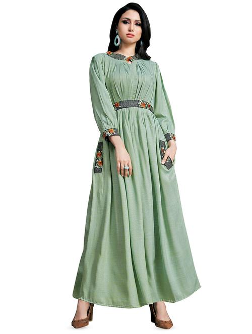 embroidered solid flared kurta - 16358001 - Very Small Image - 1