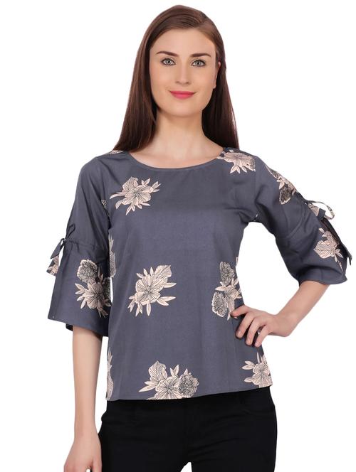 tie up sleeved floral top - 16358026 - Very Small Image - 1