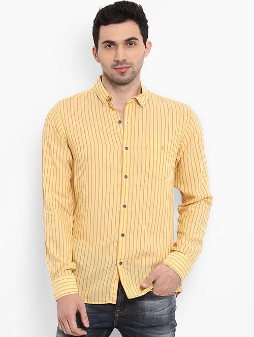 yellow striped linen casual shirt - 16358138 - Very Small Image - 1