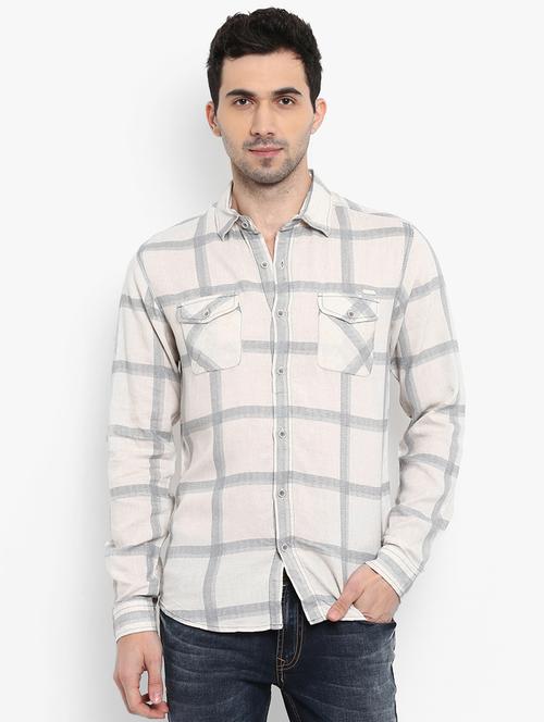 beige checkered linen casual shirt - 16358150 - Very Small Image - 1