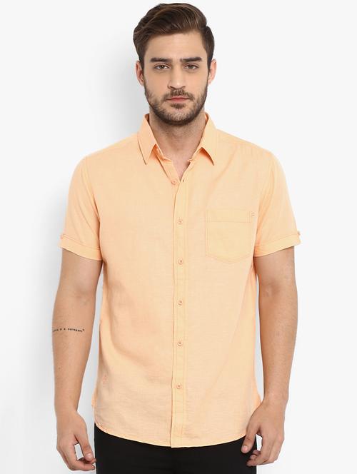 orange solid casual shirt - 16358169 - Very Small Image - 1