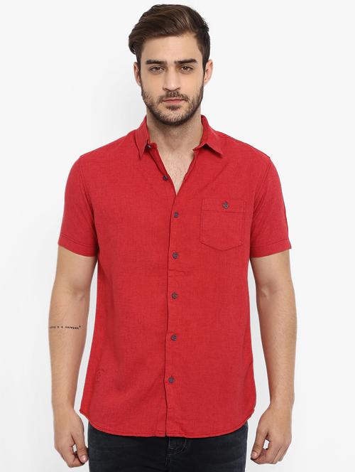 red solid linen casual shirt - 16358172 - Very Small Image - 1