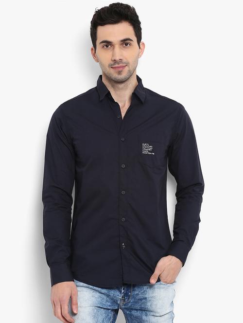 navy blue printed casual shirt - 16358179 - Very Small Image - 1