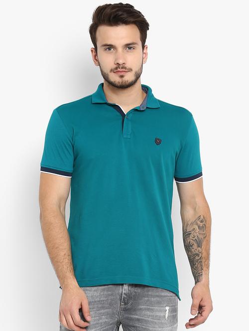 teal blue solid polo t-shirt - 16358199 - Very Small Image - 1