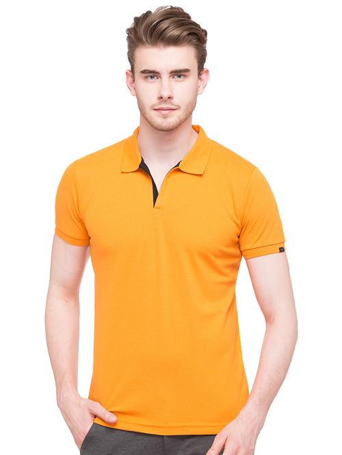 orange solid collared t-shirt - 16358438 - Very Small Image - 1