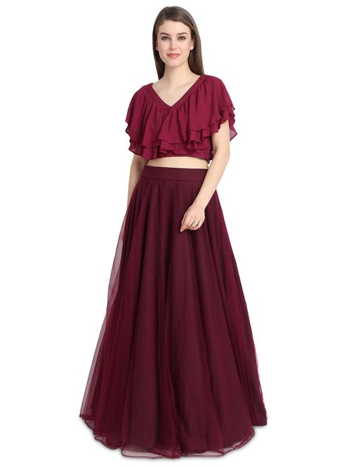 ruffle solid a-line lehenga - 16358806 - Very Small Image - 1