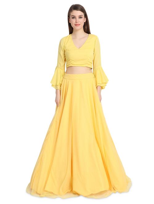 bell sleeves a-line lehenga - 16358811 - Very Small Image - 1