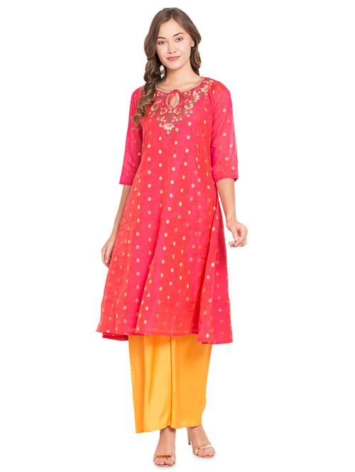 embroidered a-line kurta with palazzo set - 16359069 - Very Small Image - 1
