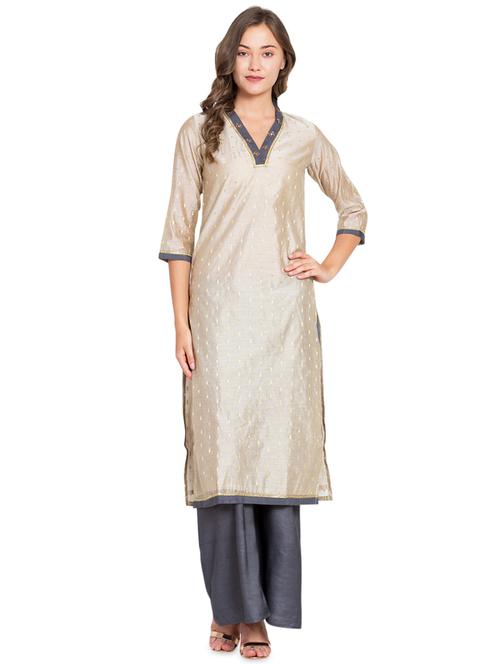 zari motifs straight kurta palazzo set - 16359071 - Very Small Image - 1