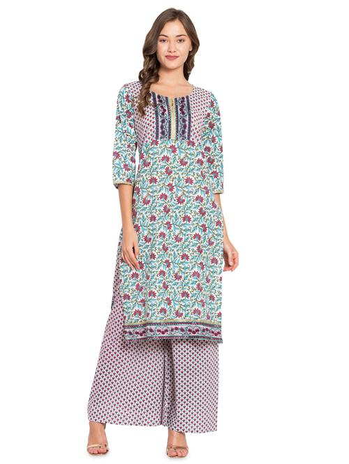 floral straight kurta with palazzo set - 16359076 - Very Small Image - 1