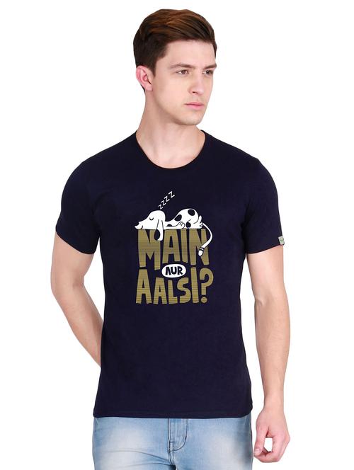 navy blue typographic chest print t-shirt - 16360304 - Very Small Image - 1