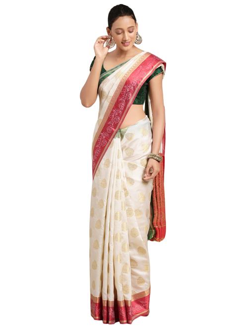contrast zari border banarasi saree with blouse - 16360484 - Very Small Image - 1