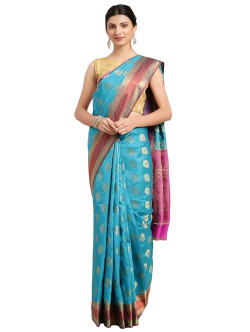 contrast zari border banarasi saree with blouse - 16360490 - Very Small Image - 1