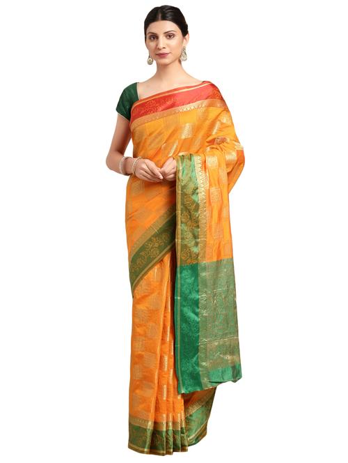 contrast zari border banarasi saree with blouse - 16360492 - Very Small Image - 1
