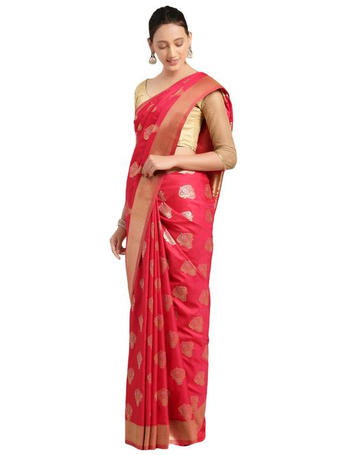 floral zari motif banarasi saree with blouse - 16360501 - Very Small Image - 1