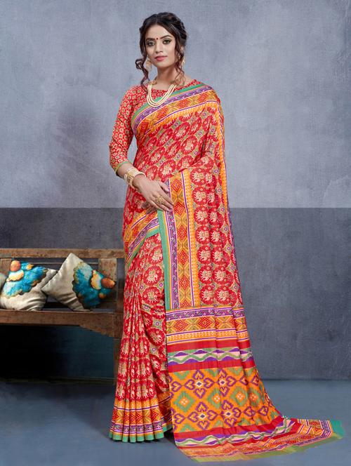 geometrical printed patola saree with blouse - 16360517 - Very Small Image - 1