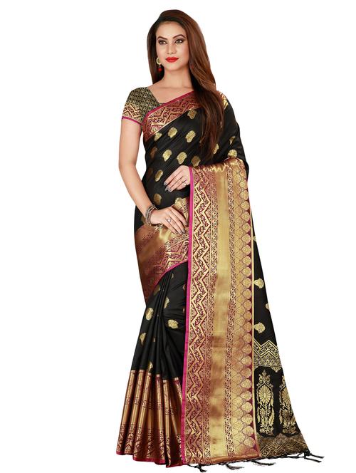 floral zari motif banarasi saree with blouse - 16360532 - Very Small Image - 1