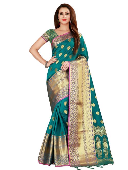 floral zari motif banarasi saree with blouse - 16360534 - Very Small Image - 1
