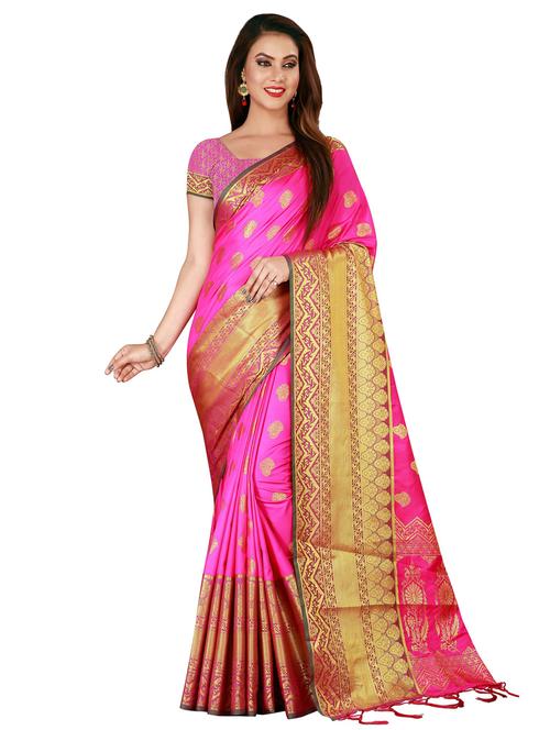 floral zari motif banarasi saree with blouse - 16360535 - Very Small Image - 1