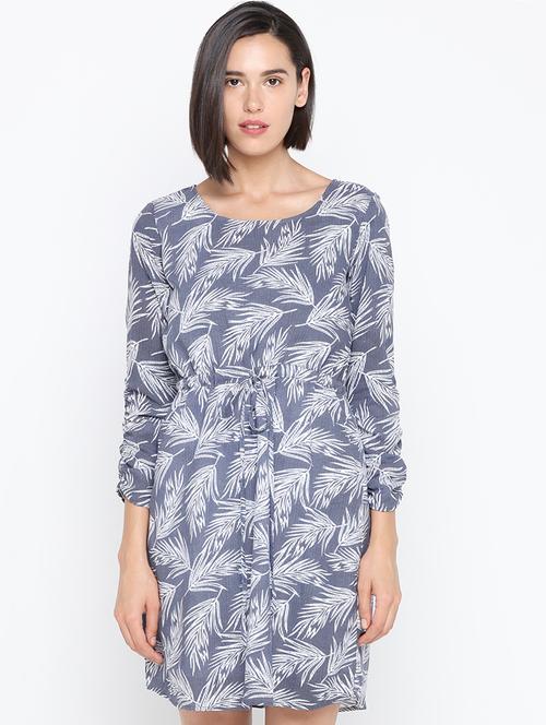 leaf print drawstring a-line dress - 16360632 - Very Small Image - 1