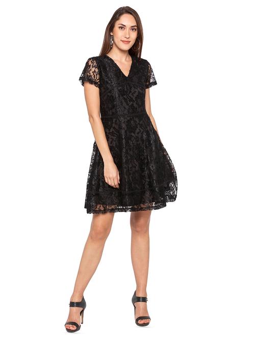 v neck laced a-line dress - 16360726 - Very Small Image - 1