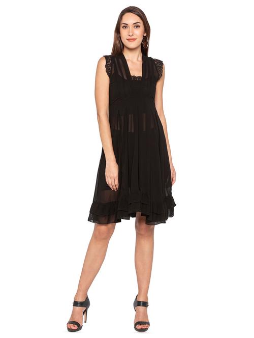 lace detail pleated a-line dress - 16360729 - Very Small Image - 1