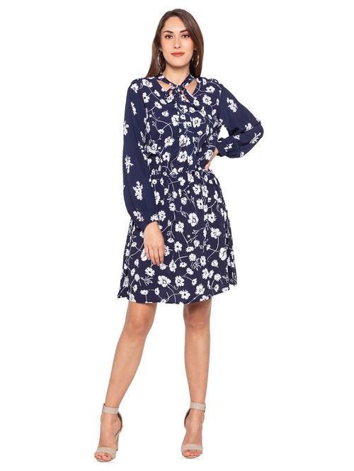 tie up neck floral a-line dress - 16360742 - Very Small Image - 1