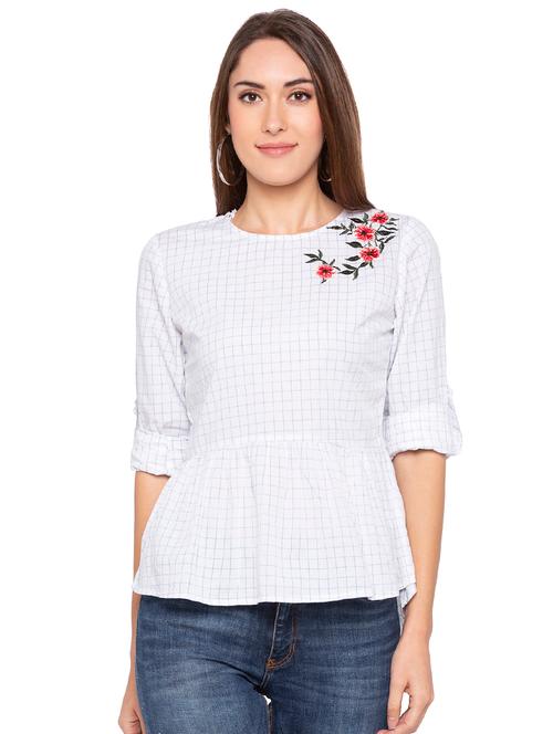 grid pattern floral embroidered top - 16360747 - Very Small Image - 1